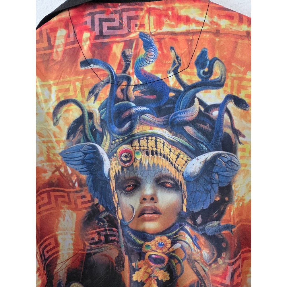 Akademiks Mens XL Black Medusa Graphic Short Sleeve Button Up Shirt Streetwear - Picture 4 of 7